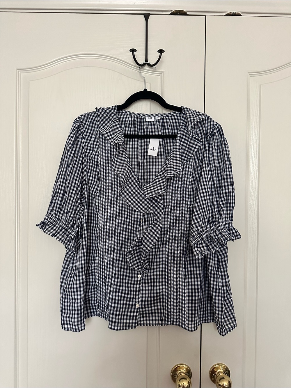 Gap Navy & White Gingham Blouse